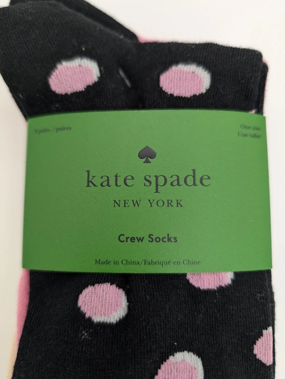 Kate Spade New York 3 Pack Set Crew Socks One Size Black Polka Dot/ Pink / Ivory